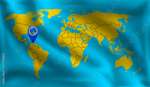 Aruba s  location mark on the world map  Aruba  flag  vector illustration.