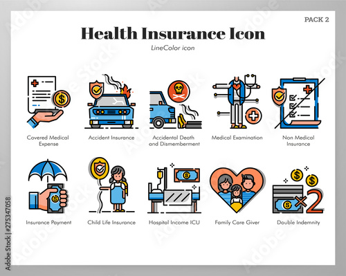Health insurance icons LineColor pack