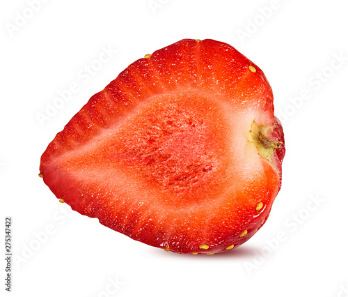 Fresh halved strawberry isolated on white background with clipping path