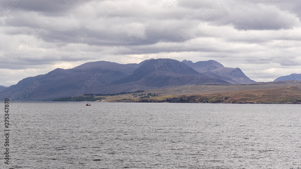 Scottish Highlands coast on a cloudy Spring Day