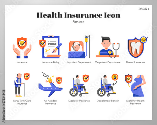 Health insurance icons flat pack