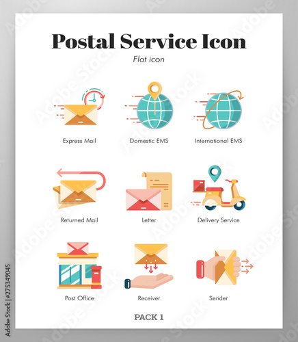 Postal service icons flat pack