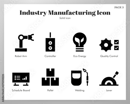 Industry manufacturing icons Solid pack