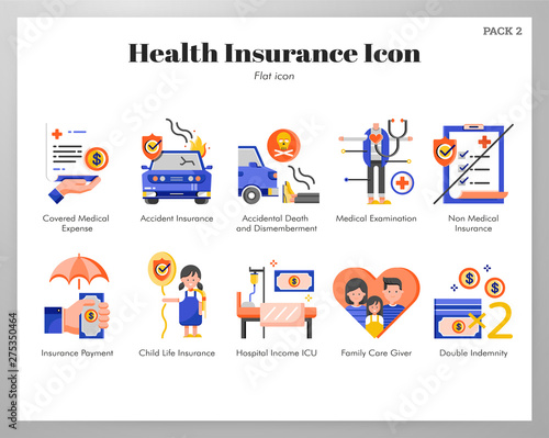 Health insurance icons flat pack