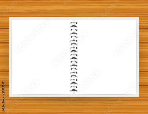 Notebook mockup, with place for your image, text or corporate identity details. Blank mock up with shadow on. Vector stock illustration.