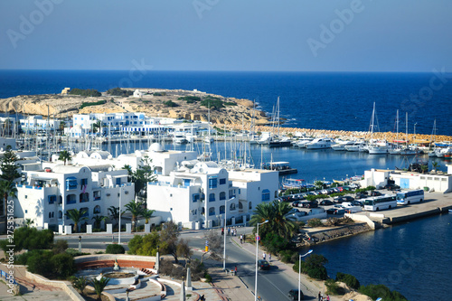 View of the port of Monastir and the Mediterranean sea.