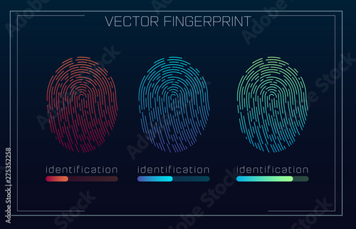Fingerprint Scanning Identification system in futuristic HUD style. Biometric Interface. Recognition biometric technology and artificial intelligence concept. Scanning fingerprints HUD UI