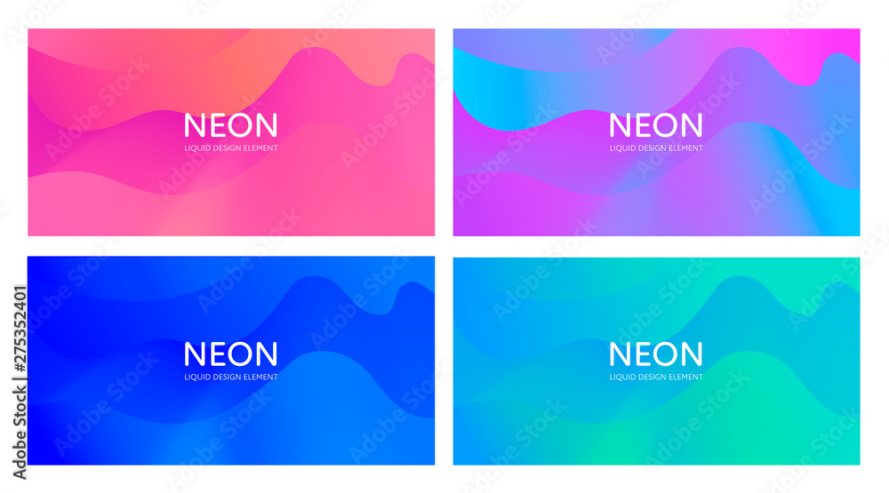 Obraz premium Set of abstract vector fluid modern minimal horizontal background. Dynamic flowing shape. Different color gradient collection. design for backdrop, annual report, magazine, presentation, flyer, card