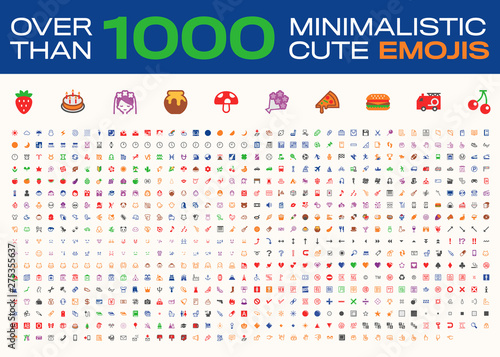 Over Than 1000 Minimalistic Cute Emojis, All Type Emoticons, Vector Icons