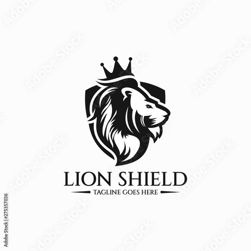 Lion shield logo design template. Vector illustration