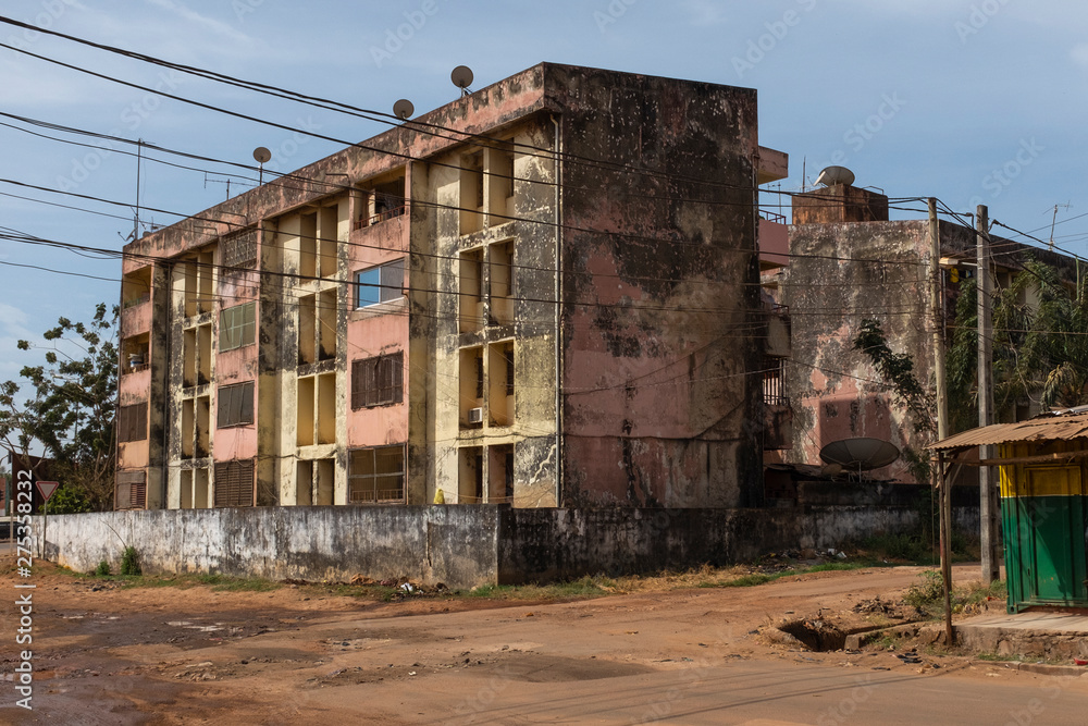 View of old residential buildings in the city of Bissau, Guinea Bissau