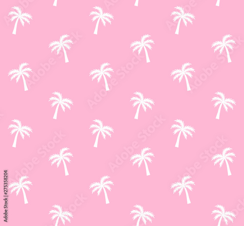 Vector seamless pattern of flat hand drawn palm tree silhouette isolated on pastel pink background 