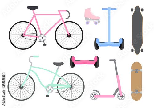 Vector set collection of flat cartoon different summer transport isolated on white background 
