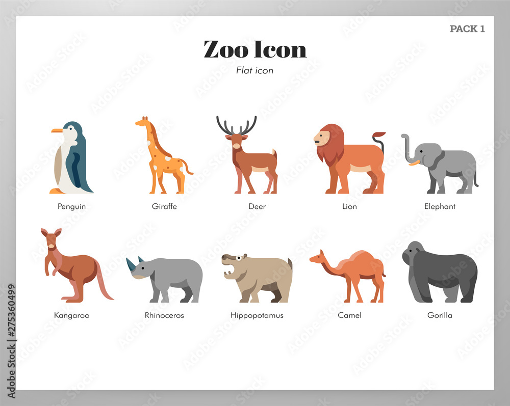 Obraz premium Zoo icons flat pack