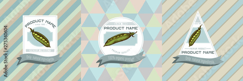 Three colored labels with illustration of peas photo