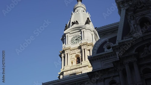 Philadelphia City Hall telephoto tracking during sunset photo