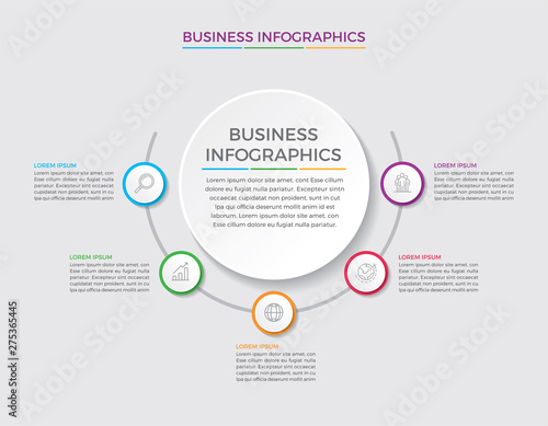 Infographic design vector and marketing icons can be used for workflow layout, diagram, annual report, web design.  Business concept with 5 options, steps or processes. - Vector 