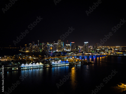Downtown Miami at night from a drone aerial view