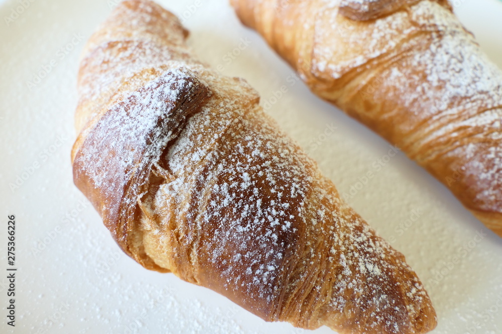 Delicious French Croissants and in a White Plate