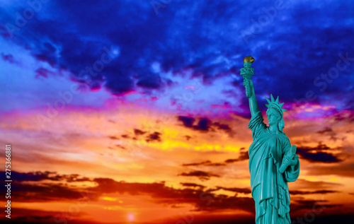 New York City Statue of liberty at sunset with American Symbol US