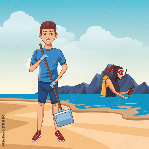 cleaning service person avatar cartoon character