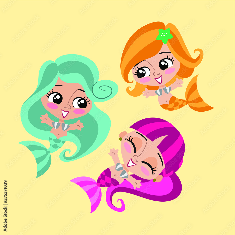3 Modern cartoon young mermaids 3 Modern cartoon young mermaids