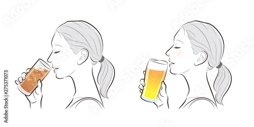 女性の横顔, 冷たい飲み物