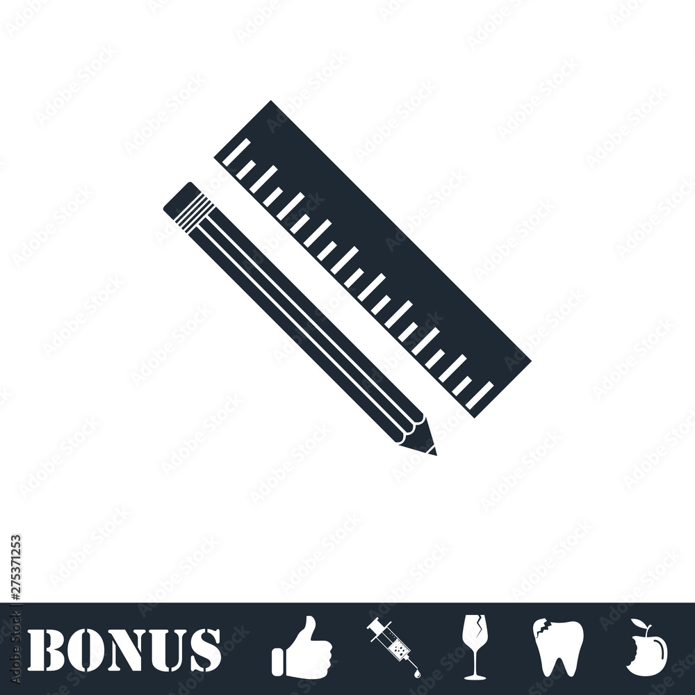 Pencil and ruler icon flat Pencil and ruler icon flat