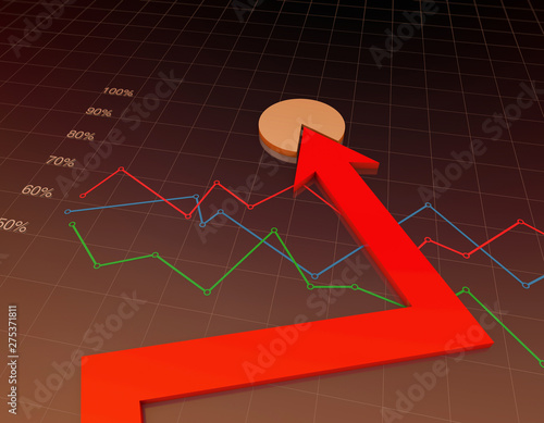 Financial economic statistics chart, career success arrow and pie chart photo