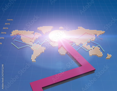 Global financial advancement, stock market statistics, success arrow and pie chart photo