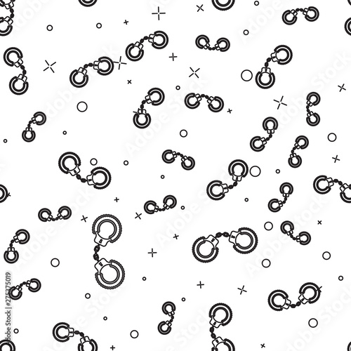 Obraz na plátne Black line Sexy fluffy handcuffs icon isolated seamless pattern on white background