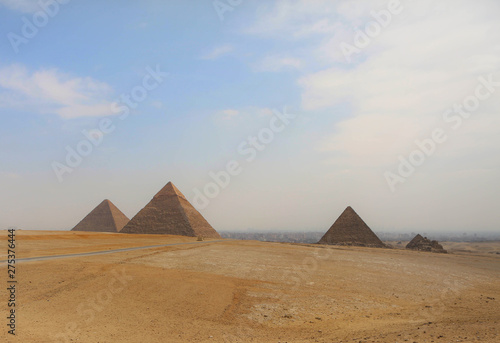 View of the pyramids with Cairo in the background. 