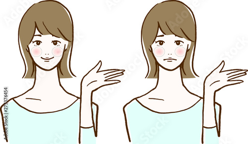 女性　笑顔　困る　表情セット