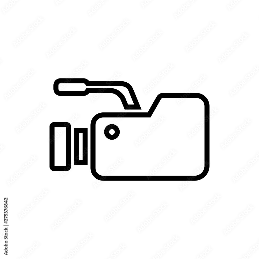 Simpel reporter and journalist camera icon in line style. Video camera of journalist pictogram. Black silhouettes of cameraman equipment object isolated on white.- vector Simpel reporter and journalist camera icon in line style. Video camera of journalist pictogram. Black silhouettes of cameraman equipment object isolated on white.- vector