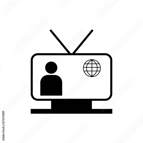 News anchor black icon. Symbol of the announcer is reading the news on television. Black silhouettes of television anchor.- vector