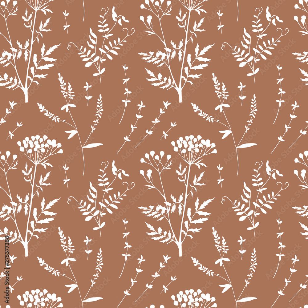 Fototapeta premium Seamless pattern with culinary and medicinal herbs. Hand drawn botanical illustration
