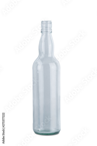 Clear glass water bottle isolated on white background