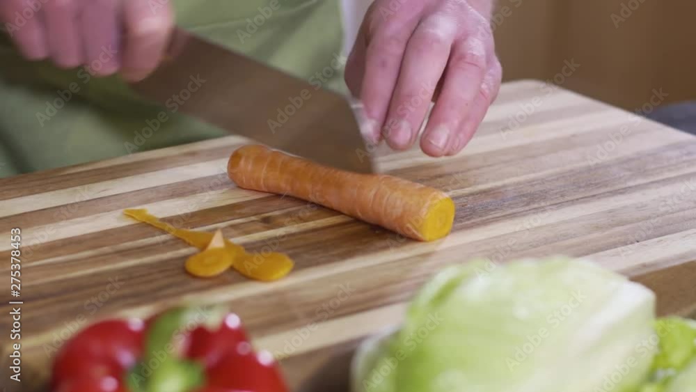Completely dicing a fresh carrot. Completely dicing a fresh carrot.
