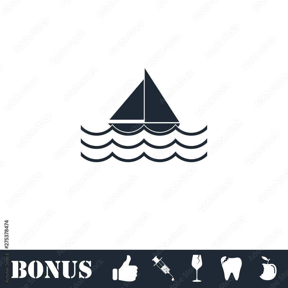 Fototapeta premium Sailboat icon flat
