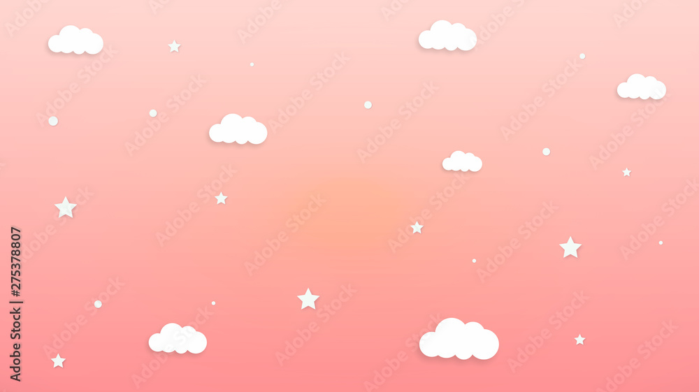 Fototapeta premium Abstract kawaii Sweet Colorful Cloud and star background. Soft gradient pastel Comic graphic. Concept for wedding card design or presentation