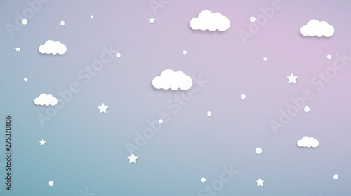 Fototapeta Naklejka Na Ścianę i Meble -  Abstract kawaii Sweet Colorful Cloud and star background. Soft gradient pastel Comic graphic. Concept for wedding card design or presentation