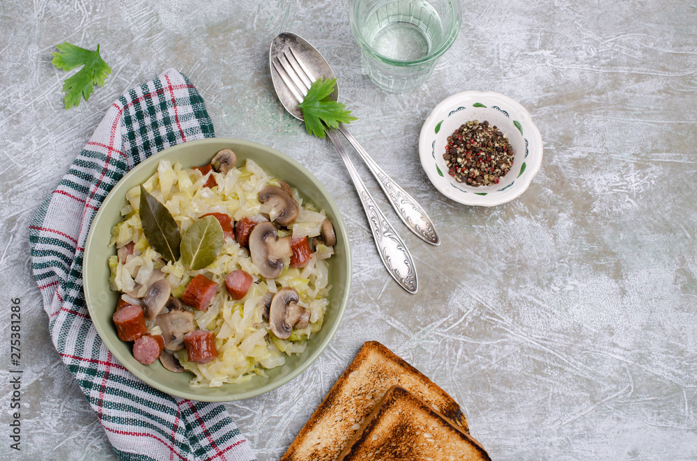 Stewed vegetables with sausages Stewed vegetables with sausages