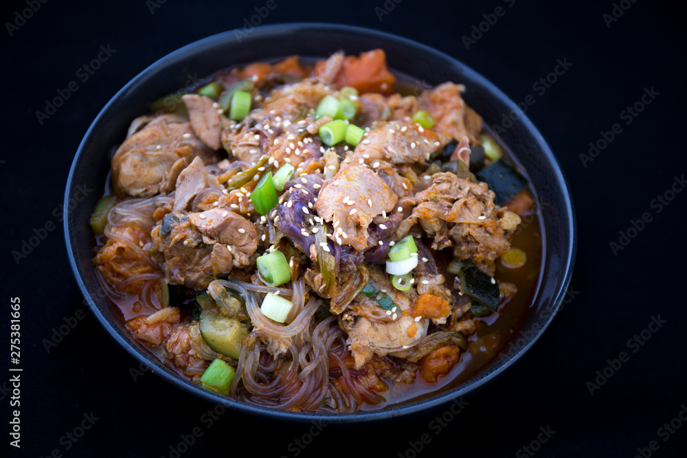 Korean Food Braised Spicy Chicken with glass noodle