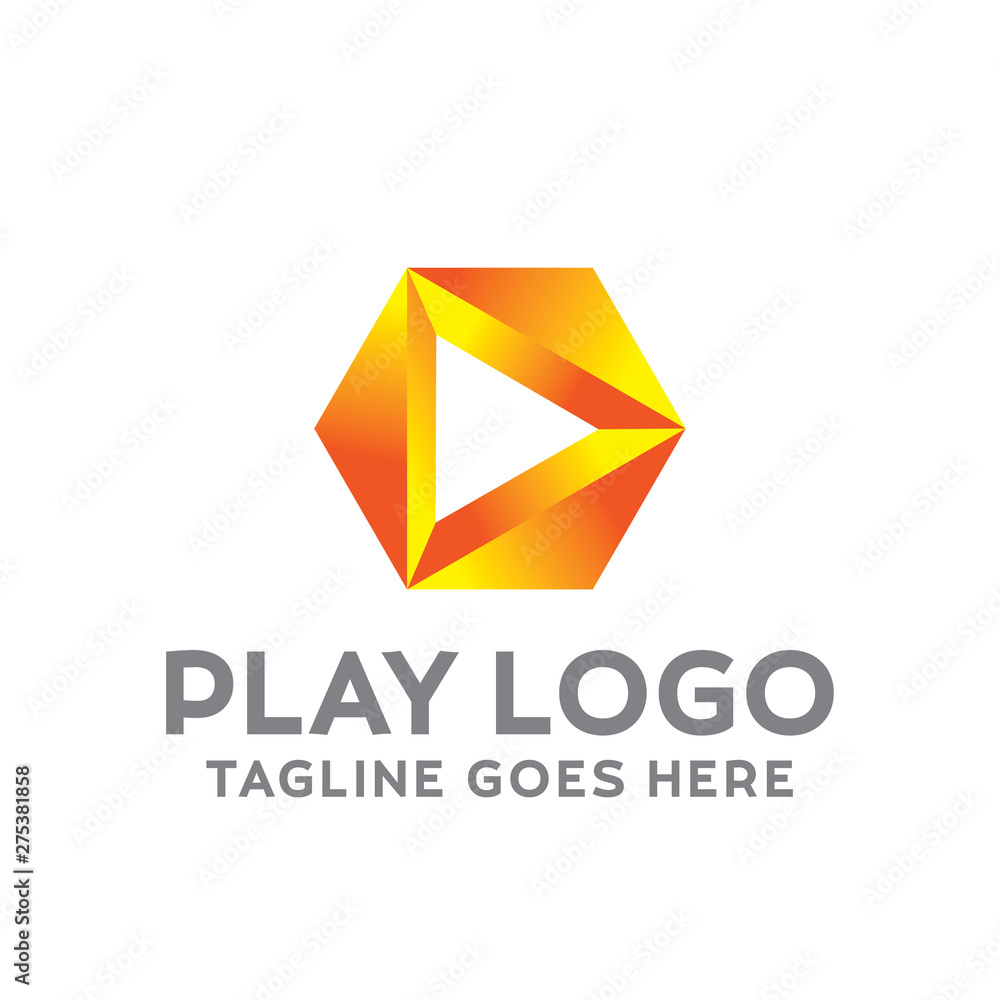 Naklejka premium Play Logo For Technology Design With Colorful Style Concept. Digital Logo Company with Media Player Concept. Triangle and Gradient Symbols. Movie Icon for Business, website, Studio, Media, Internet.
