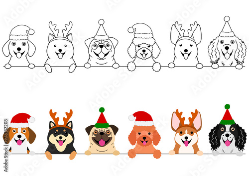 smiling small dogs with Christmas costumes border set