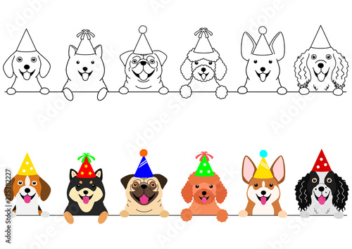 smiling small dogs with party hat border set