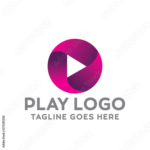 Play Logo For Technology Design With Colorful Style Concept. Digital Logo Company with Media  Player Concept. Triangle and Gradient Symbols. Movie Icon for Business, website, Studio, Media, Internet.