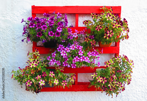 Painted wooden pallet with flowers