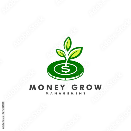 coin leaf sprout money grow investment logo icon illustration - Vector