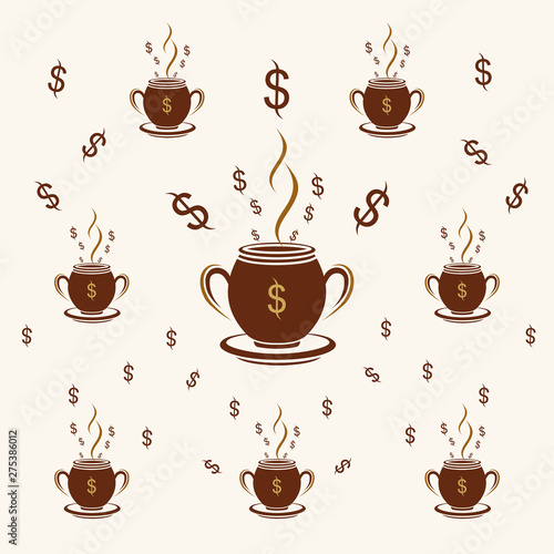 cup pattern dollar cream background vector  illustration